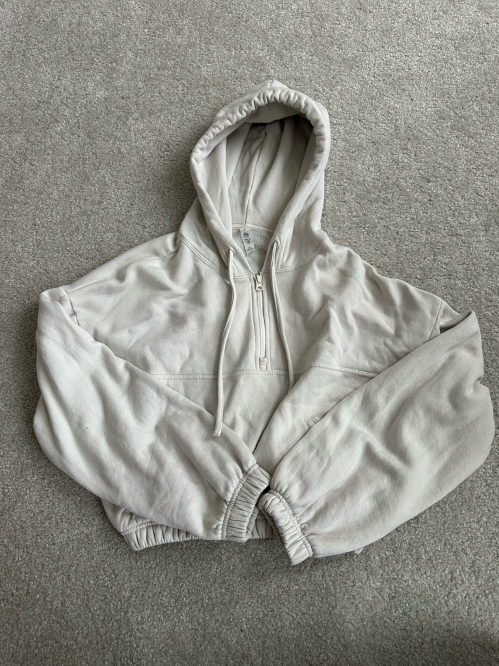 Cropped Light Beige Hoodie with Half-Zip